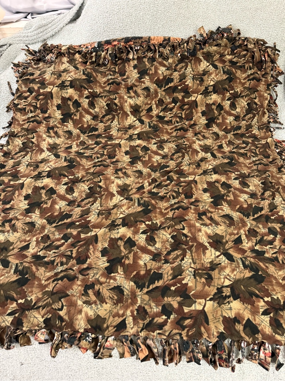Woodlands Deer & Leaves Camo 50” X 60” Reversible Fleece Tie Blanket